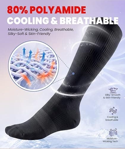 PULIOU Cooling Compression Socks for Women Men, 20-30 mmHg Circulation Knee High for Travel, Flying, Running, 2 Pairs thumbnail 3