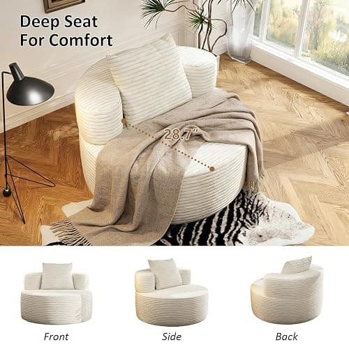 B.Sauraseng 37.4" Oversized Boneless Chair Round, Chaise Lounge Boneless Accent Chair Indoor, Upholstered Corduroy Deep Seat Sofa Chair, No Assembly Required, for Living Room Bedroom Apartment thumbnail 6