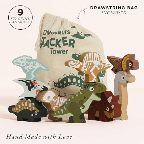 Le Toy Van Wooden Jurassic Stacking Dinosaurs & Bag, 18m+ thumbnail 4