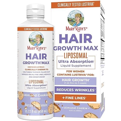 MaryRuth Organics Women's Hair Growth MAX Liposomal | with Lustriva® Biotin 10000mcg Pumpkin Seed Oil| Thicker Hair | Hair Care | Wrinkles, Fine Lines, Skin Care | Ages 18 | 15.22 Fl Oz - Almond Cookie - 15.22 Fl Oz (Pack of 1) - Image 1