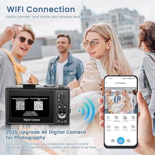 4K Digital Camera for Photography, 64MP Vlogging Camera for YouTube with 3" 180°Flip Screen, 18X Digital Zoom HD Autofocus Compact Camera with WiFi,Flash,32GB TF Card & 2 Batteries(Black) thumbnail 4