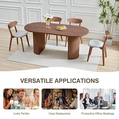 70.8 Inch Dining Table for 4-6 People, Oval Kitchen Table with Semi-Cylindrical Legs Base, Modern Farmhouse Round Dinner Tables for Dining Room Kitchen Living Room (Walnut) thumbnail 8