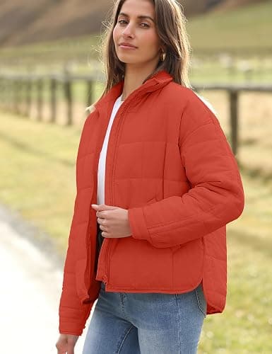 Omoone Women's Quilted Puffer Jacket Zip Up Oversized Lightweight Padded Down Coat Outerwear thumbnail 5