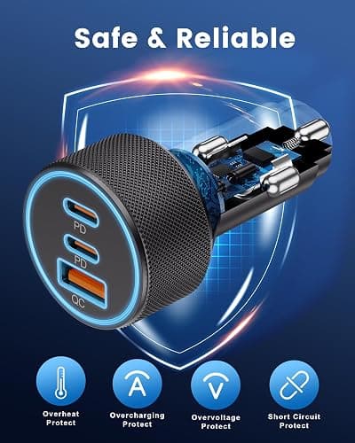 USB C Car Charger, 3-Port 67W Dual USB-C & USB-A Car Power Adapter PD/QC Fast Charging Cigarette Lighter for iPhone 17/16/15/14/13/12/11 Pro Max, iPad, Samsung Galaxy S25 S24/S23/S22, Pixel, Android thumbnail 4