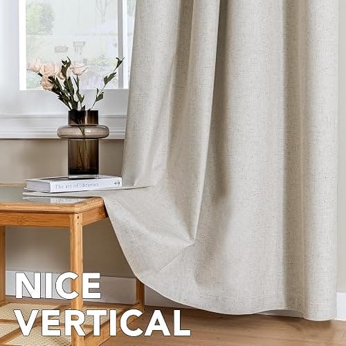 H.VERSAILTEX Linen Curtains 100% Blackout Curtains for Bedroom 84 inch Long Full Light Blocking Nature Linen Blended Window Curtains for Living Room Nickel Grommet (2 Panels, Heathered Linen) thumbnail 7