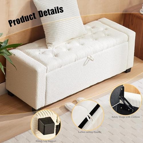 2BYF Storage Ottoman Bench, Bench for Bedroom End of Bed, Ottoman with Storage for Living Room and Entryway (Boucle White) thumbnail 5