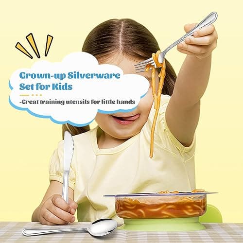 E-far 12-Piece Kids Silverware, Stainless Steel Toddler Kids Utensils Safe for Preschooler/Children, Includes 4 Forks 4 Spoons 4 Knife, Slimline Adult Look & Small Size, Rust Free & Dishwasher Safe thumbnail 2