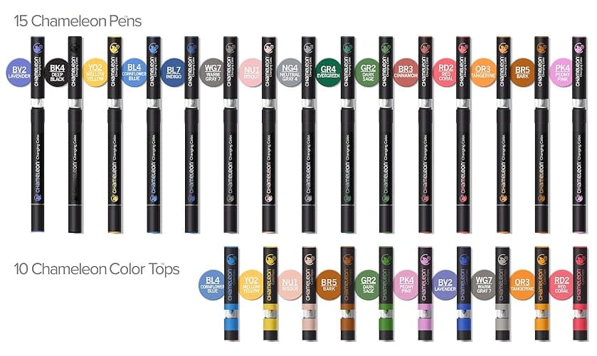 Chameleon Art Pens, 25-Pen Deluxe Set (15 Pens + 10 Color Tops) - Multicolor, 0.3mm Chisel Tip, Ambidextrous, Refillable, Perfect for Drawing, Coloring, Sketching thumbnail 2