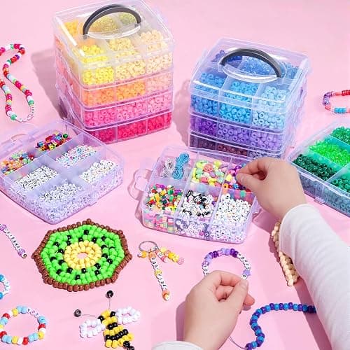 Simetufy 12000Pcs Pony Beads Kit, 48 Colors 6x9mm Kandi Beads Bulk for Friendship Bracelet Making Hair Braiding Kandi Jewelry Key Chains DIY Crafts Valentine's Day Gifts Christmas Gifts (2 Pack) thumbnail 2