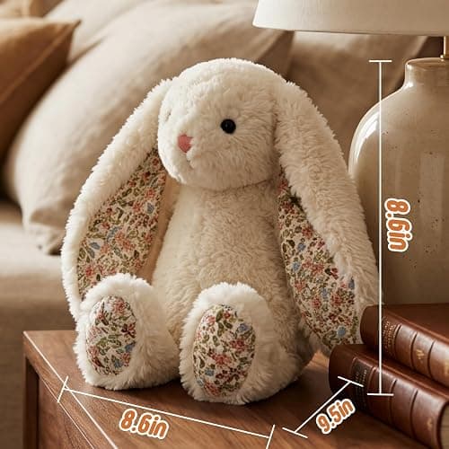 okegztoa Floral Bunny Stuffed Animal Cream French Style Blossom Romantic Rabbit Plush Toy Easter Stuffers Birthday Gifts Girlfriend Kids Party Favors Home Aesthetic Bedroom Decoration 8.7 Inch 9.5 oz thumbnail 2