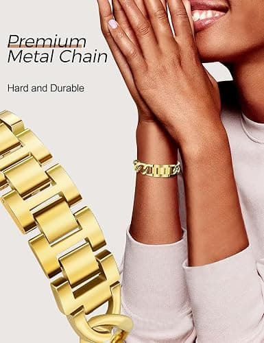 JR.DM Gold Watch Bands for Women Compatible with Apple Watch Band 46mm 42mm(S3/2/1) 44mm 45mm 49mm Adjustable Metal Single Chain Bracelet for iWatch Series 10/9/8/7/6/5/4/3/2/1/SE/Ultra (No Case) thumbnail 2