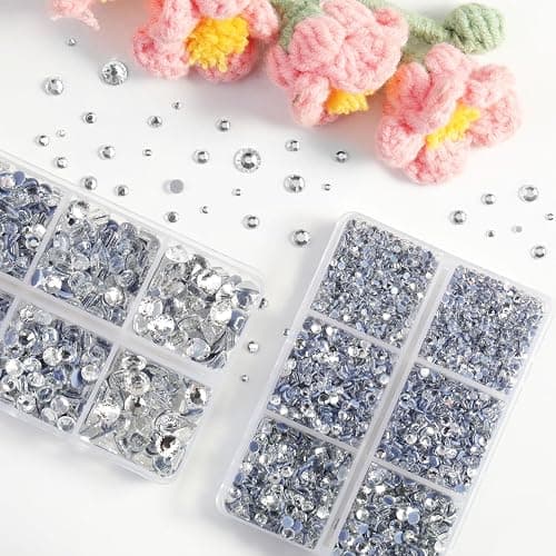 BEADSLAND Hotfix Strasssteine, 6080 Stück klare Strasssteine für Kleidung Kunsthandwerk gemischt 6 Größen mit Wachsstift und Pinzette Kit, SS6-SS30, Kristall thumbnail 2