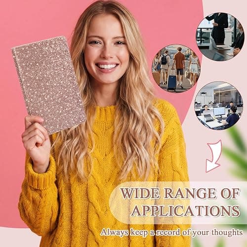 Resholder Rose Gold A5 Rhinestone Notebook & Pen Set Bling Diary for Girls | Hard Cover Glitter Journal for Women, Sparkly Desk Accessories Gift for Women, Cute Classroom Supplies for Back to School thumbnail 5