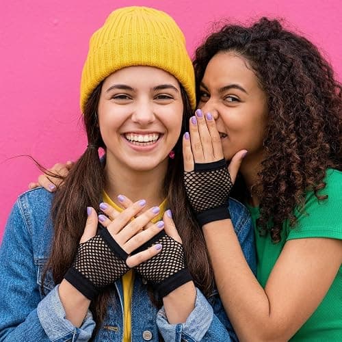 2 Pairs Fishnet Gloves For Kids - Black 80s Fingerless Fishnet Gloves | fish net gloves For Halloween Theme Party , Elastic Nylon Arm Fishnets For Costume Accessories thumbnail 7