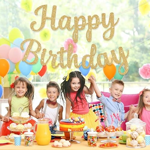 JHZMCRX Glitter Happy Birthday Banner Sign Birthday Garland Wall Door Banners Flag for Women Men Boys Girls Party Backdrop Decorations Gold thumbnail 2