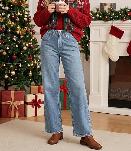 EMMIOL Baggy Jeans Women Straight Leg Mid Rise Cute Trendy Y2K Boyfriend Loose Fit Denim Pants Wide Leg High Waisted Stretchy thumbnail 2