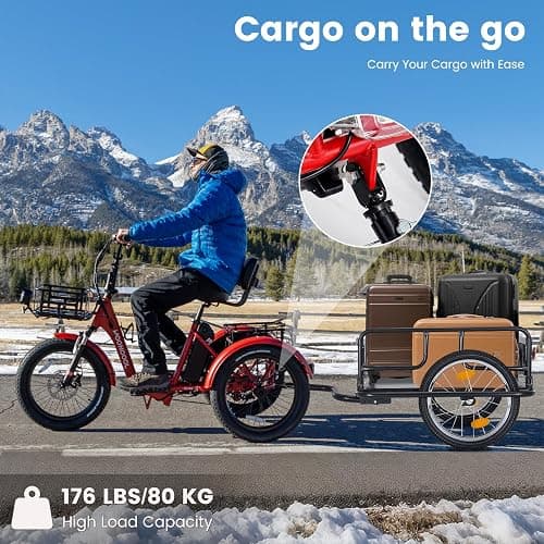 MOONCOOL Bike Cargo Trailer, Universal Hitch, Foldable Utility Wagon Cart | Heavy Duty Bike Trailer for Bicycle & Tricycle, 176 lbs Capacity, 16" x 1.75" All-Terrain Wheels, Compact Storage thumbnail 3