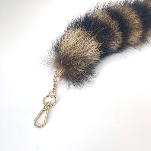 FEXATA 2pcs Raccoon Tail Keychain, Gold and Brown Fluffy Bag Charm, Cosplay Accessory thumbnail 3