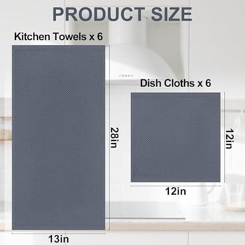 Homaxy 100% Cotton Kitchen Towels and Dishcloths Set, 12 x 12 Inches and 13 x 28 Inches, Set of 12 Bulk Kitchen Towels Set, Ultra Soft Absorbent Dish Cloths for Washing Dishes, Dark Grey thumbnail 3