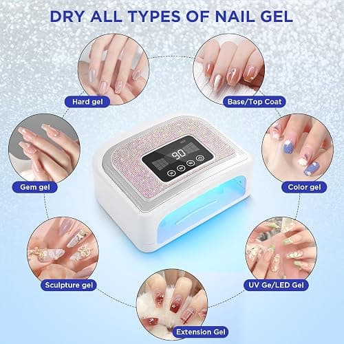 Aedavey Cordless Nail Lamp, Rechargeable UV Nail Lamp for Gel Nails, LED Nail Lamp with 4 Timer Modes, Gel Nail Light Decorate with Sparkling Nail Rhinestones Diamond (Sparkly Diamond and White) thumbnail 4