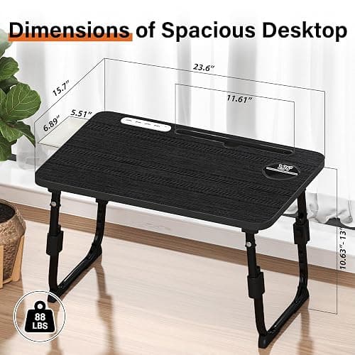 DECOSIS Laptop Desk for Bed Height Adjustable, Lap Bed Table with USB/Storage Drawer/Cup Holder/Tablet Stand/Book Shelf, Foldable Breakfast Tray Portable for Reading Writing, Sofa & Floor, Black thumbnail 5