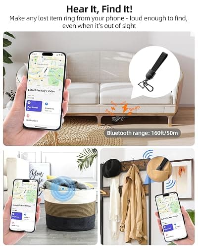 Keychain, Works with Apple Find My, Leather Key Chain with GPS Tracker | Car Keychain for Women and Men, Car Key Fob Holder, Anti-Lost Smart Keys Finder, Rechargeable, Black thumbnail 3