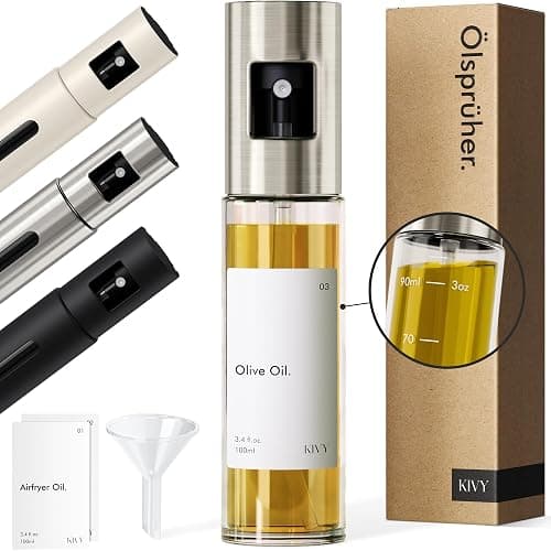 KIVY Glas Ölsprüher 2er Set - Präzise Öl Sprühflasche mit feinem Sprühnebel - Innovatives Spray mit Portionskontrolle - Öl Sprühflasche für Olivenöl & Speiseöl (Glas, Einzeln) - Image 1