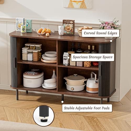 BonVache Sideboard Cabinet, Buffet Storage Cabinet, Kitchen Cupboard with Tambour Sliding Door, Storage Unit for Living Room Home Dinning Room Modern,Black thumbnail 3