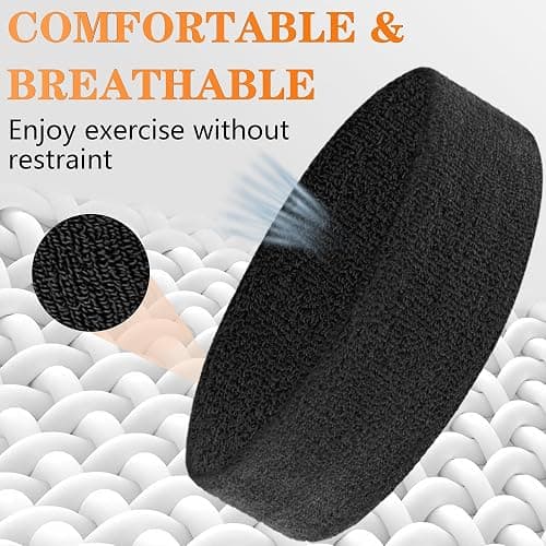 IMAGERIO 6 Pieces Sweatband Set Sports Headband Wristband Set, Moisture Wicking Athletic Sweatbands 4 Wrist Sweatband and 2 Headbands, Terry Cloth Sweat Absorbing Head Band for Workout thumbnail 4