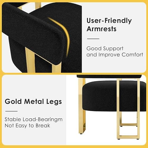 STHOUYN Modern Black and Gold Accent Chair Set of 2, Boucle Bucket Chairs Set of 2, Arm Chairs for Living Room Bedroom (2, Black) - 2 - Black thumbnail 6