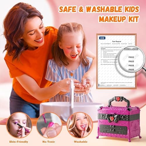 GORISPI Kids Makeup Sets for Girls, 66pcs Real Cosmetic for Kids Toys with Mirror, Princess Washable Girls Makeup Kit, Non-Toxic & Safe Brithday Gifts for 3 4 5 6 7 8 10 - 12 Years Old（Light Rose） thumbnail 5