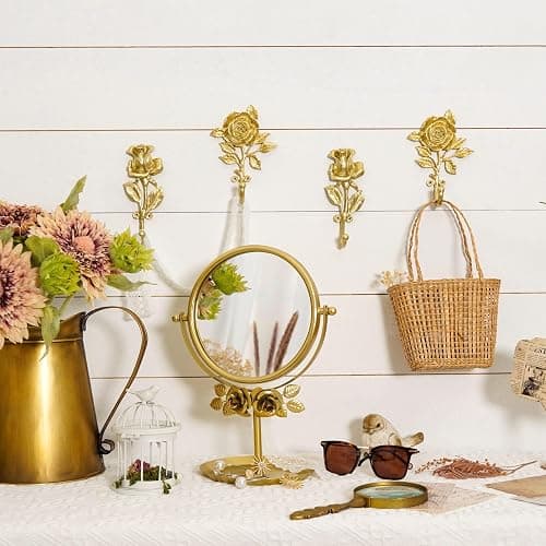 SOFFEE DESIGN 2pcs Golden Single Hooks 3D Flower Retro Ornate Style for Room Wall Mounted Decoration, Coat Hat Scarf Hanging Entry Heavy Duty Hooks, Home Decor thumbnail 2