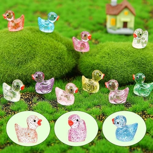240 Pcs Glitter Mini Resin Ducks, Colorful Tiny Small Plastic Ducks Figures to Hide Little Resin Animals Bulk for Miniature Landscape Aquarium Potted Dollhouse Fairy Garden Accessories Decorations thumbnail 4