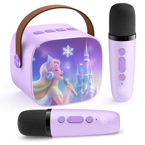 Kids Karaoke Machine for Kids Frozen Toys for Girl Gift, Mini Karaoke Machine With 2 Wireless Microphones Ages 3,4,5,6,7,8,9,10,11,12+ Year, Microphone for Kids Christmas or Birthday Toy Gift (Purple) - Image 1