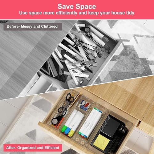 Comfylichi 15 Piece Clear Plastic Drawer Organizers Set - 4 Sizes Bathroom & Dresser Storage Bins, Stackable Kitchen Desk Organizer Trays for Makeup, Jewelry, Utensils, Junk, Gadgets thumbnail 3