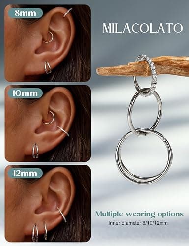 MILACOLATO G23 Titanium Nose Rings Hoops 16G 18G 20G Septum Rings Hinged Clicker Opal CZ Double Hoop Nose Ring Cartilage Conch Rook Daith Helix Nostril Piercing Jewelry for Women Men thumbnail 5