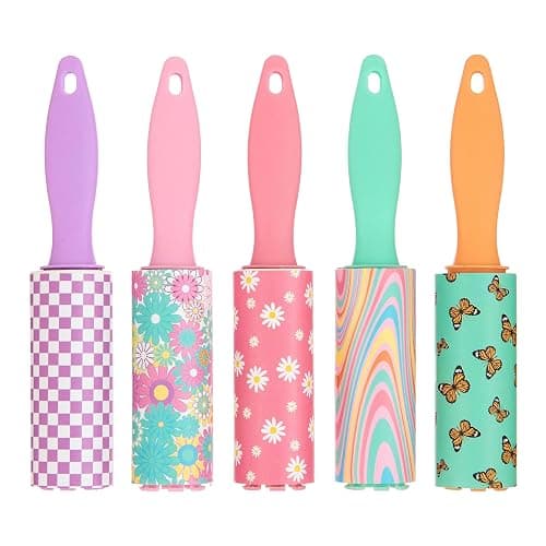 Expressions 5pc Mini Lint Rollers Value Pack - Colorful Compact Mini Lint Roller for Travel, Household Essentials Pet Hair Removal Tool & Lint Removers for Clothing (Retro) thumbnail 3