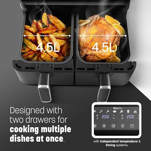 Keplin 9L Dual Zone Air Fryer - 2700W Energy-Saving Cooker with 6 Cooking Functions - Extra-Large Capacity for Healthy Meals - Roast, Bake, Dehydrate, Crisp - Family Size (9L) thumbnail 5