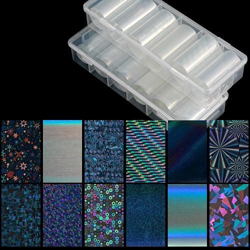 12 Rolls Aurora Nail Art Foils Transfer Stickers Glass Fragment Nail Foils Transfer Sheets Holographic Starry Sky Paper Manicure Accessories for Women Nails Art Decorations thumbnail 7