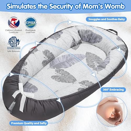 BUTOA Baby Lounger - Breathable & Soft Baby Nest, Portable and Lightweight Tummy Time Lounger for Home and Travel, Ideal Newborn Babies Essentials Baby Shower Gifts thumbnail 2
