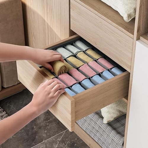 Joyoldelf 2 Stück Aufbewahrungsboxen für Socken und Unterwäsche, 24 Zellen Faltbare Boxen (Faltbox, Drawer Dividers, Schubladen Organizer Stoffboxen zum Aufbewahren von Socken（Grau） thumbnail 3