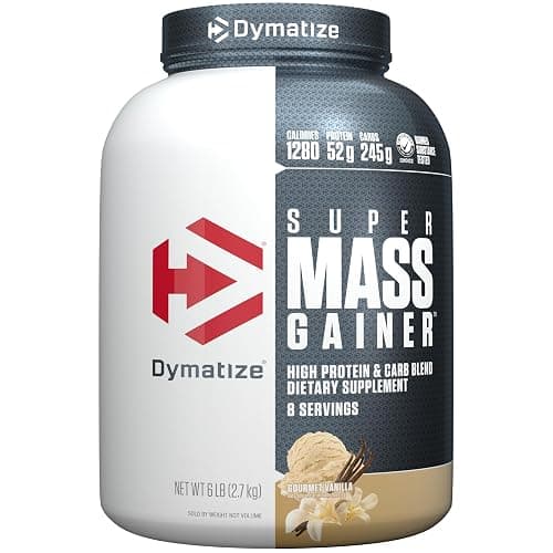 Dymatize Super Mass Gainer Protein Powder, Gourmet Vanilla, 52g Protein, 1g Creatine, 1280 Calories, 10.7g BCAAs, 245g Carbs, Contains Whey Protein Powder, Isolate, and Casein (8 Servings) - Image 1