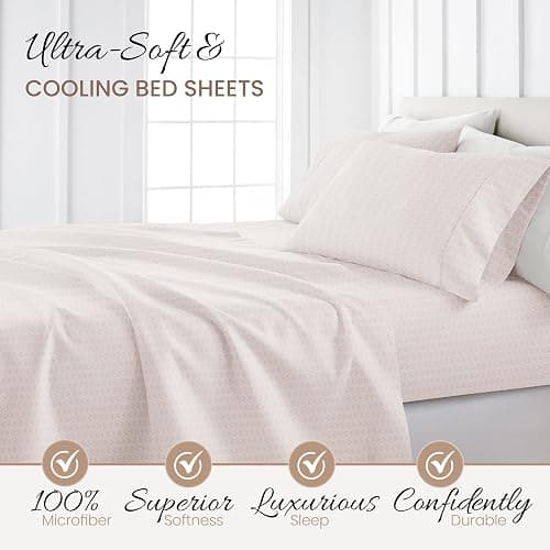 Linen Market Patterned Microfiber Queen Sheet Set 4 Piece – Oeko-TEX Certified Ultra Soft & Wrinkle-Free - 16" Deep Pocket Sheets - Easy Care Queen Size - Classic in Pink thumbnail 3