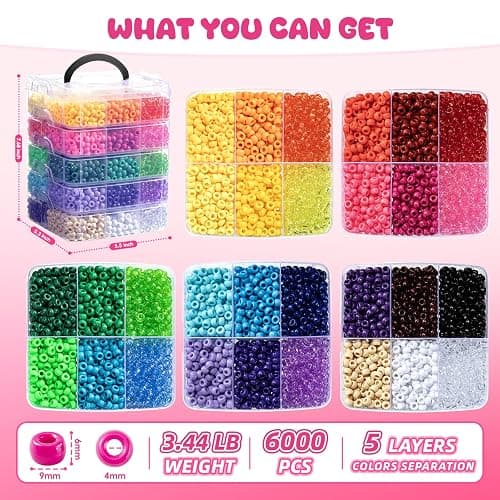 Simetufy 6000Pcs Pony Beads, 30 Colors 6x9MM Kandi Beads Bulk for Crafts Bracelet Making Hair Braiding Jewelry Key Chains DIY Crafts Gifts (3.44lb, Stack Box) thumbnail 3