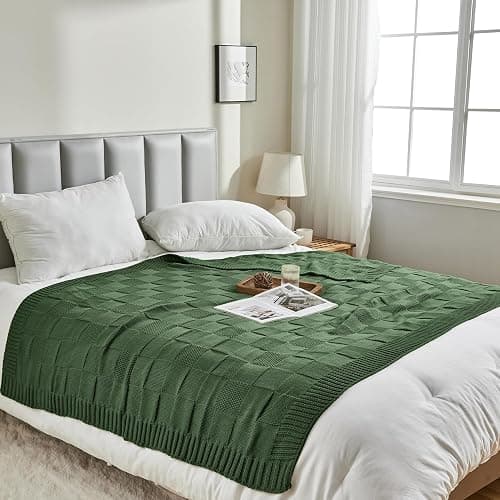 CozeCube Check Knit Throw Blanket, Christmas Green Checkered Bedroom Blanket for Couch, Soft Cozy Warm Knitted Blanket for Bed Sofa Living Room, Decorative Spring Fall Throw Blanket, 50"X60" thumbnail 5