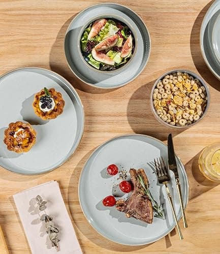 TheTerra Ceramic Dinnerware Sets for 4, 12 Pieces Porcelain Lightweight Speckled Plates and Bowls Sets, Scratch Resistant Dish Set, Oven & Microwave & Dishwasher Safe, Illusion Blue thumbnail 4