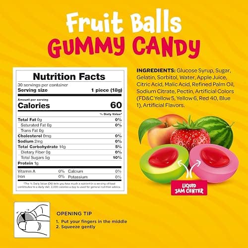 Fruit Gummy Balls Mix - 19 Ounce Jar (30 Count) - Jelly Filled Gummies - Individually Wrapped Gummy Candy - Watermelon, Strawberry, Peach - Easter Candy for Eggs & Goodie Bags thumbnail 2