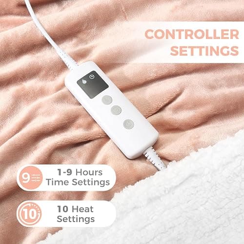 PROALLER Heated Blanket Electric Blanket Pink 50x60in, 10 Levels &1-9H Timer Auto-Off, Machine Washable, Soft Flannel Sherpa Full Body Warming, Sofa Bed Office Use, Heating Blanket thumbnail 5