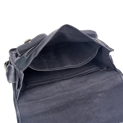 HULSH Black Leather Messenger Bag for Men and Women 18 Inch | Handmade Vintage Genuine Leather Laptop Bag for Men | Best Leather Briefcase Satchel Computer Crossbody Shoulder Bag for Work Office Use thumbnail 5