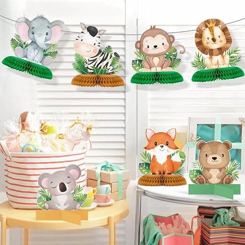 Gueevin 10 Pcs Safari Honeycomb Centerpieces for Baby Shower & Birthday Party Decorations, Jungle Animal Table Centerpieces Set(Cute Animals) thumbnail 6